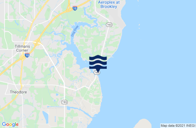 Mapa da tábua de marés em Dog River Hwy 163 bridge Mobile Bay, United States