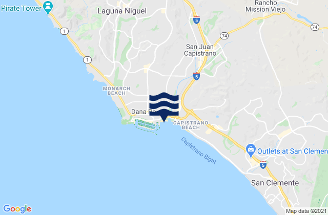 Mapa da tábua de marés em Doheney Beach, United States