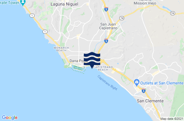 Mapa da tábua de marés em Doheny State Beach, United States