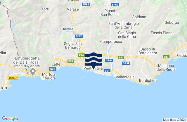 Mapa da tábua de marés em Dolceacqua, Italy