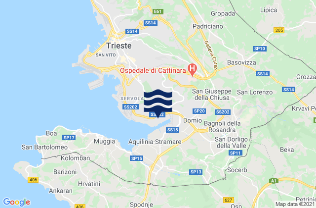 Mapa da tábua de marés em Dolina, Italy