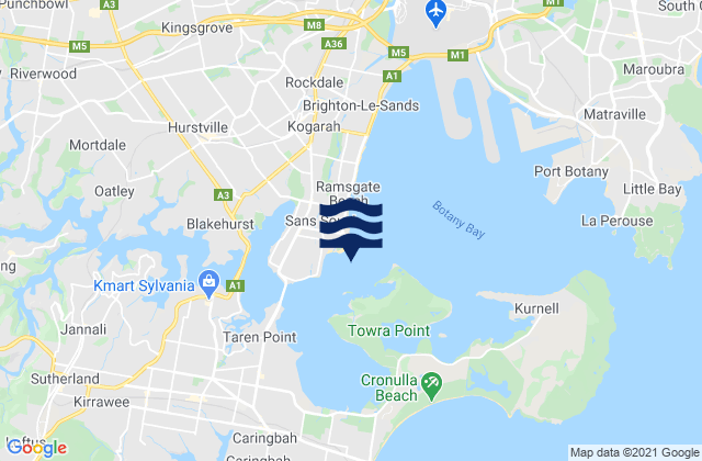 Mapa da tábua de marés em Dolls Point, Australia