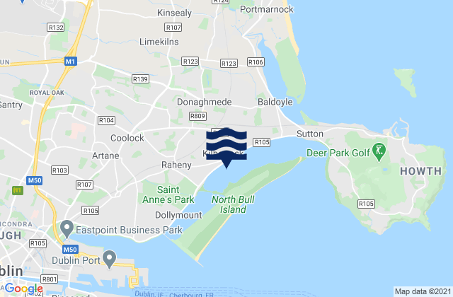 Mapa da tábua de marés em Donaghmede, Ireland