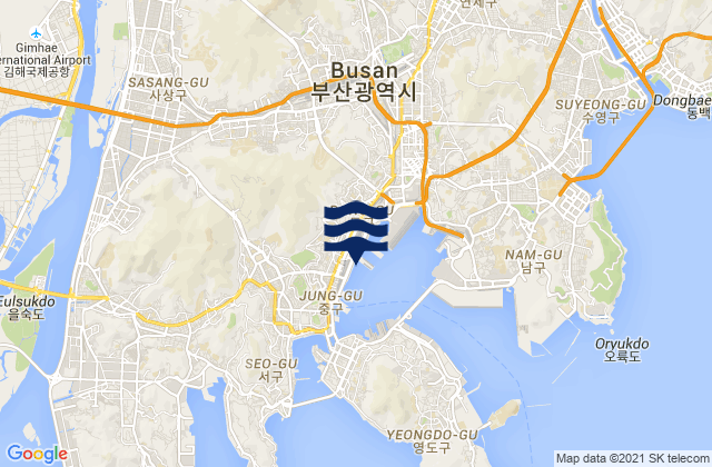 Mapa da tábua de marés em Dong-gu, South Korea