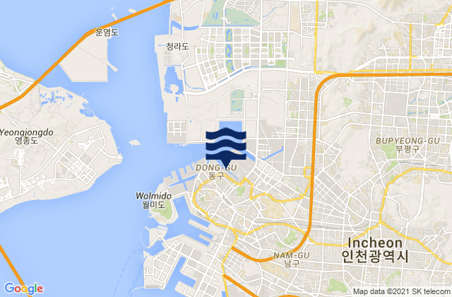 Mapa da tábua de marés em Dong-gu, South Korea