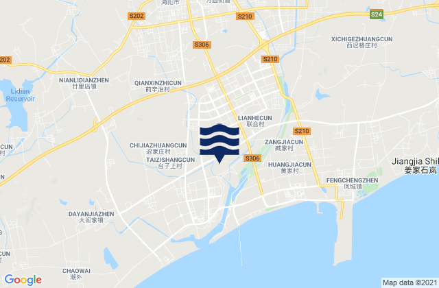 Mapa da tábua de marés em Dongcun, China