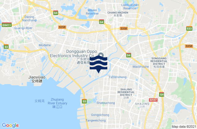Mapa da tábua de marés em Dongguan Shi, China