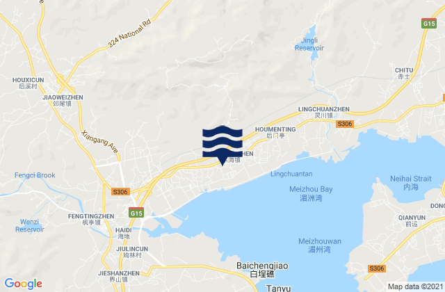 Mapa da tábua de marés em Donghai, China