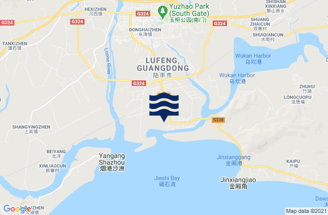 Mapa da tábua de marés em Donghai, China