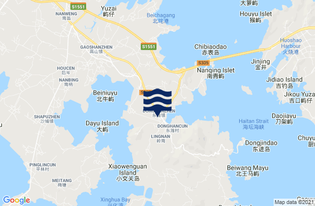 Mapa da tábua de marés em Donghan, China