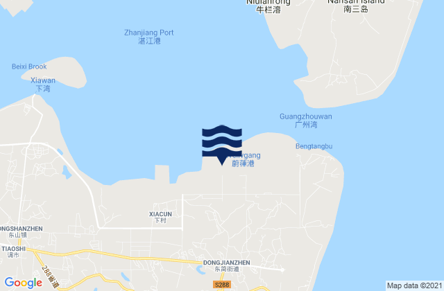 Mapa da tábua de marés em Dongjian, China