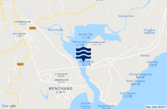 Mapa da tábua de marés em Dongjiao, China