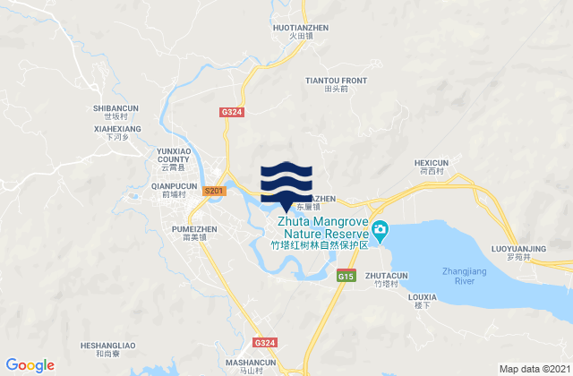 Mapa da tábua de marés em Dongkeng, China