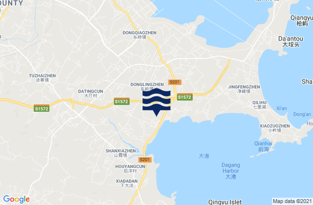 Mapa da tábua de marés em Dongling, China