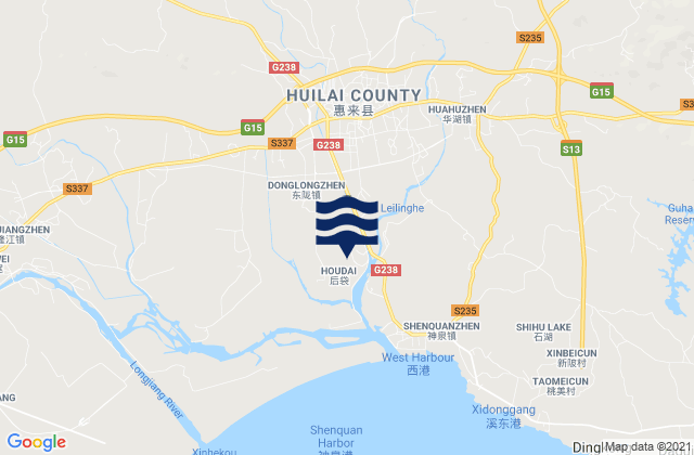Mapa da tábua de marés em Donglong, China