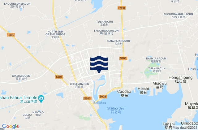 Mapa da tábua de marés em Dongshan, China