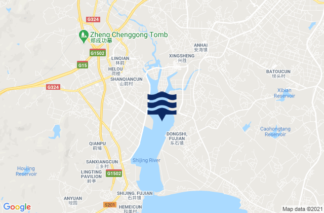 Mapa da tábua de marés em Dongshi, China