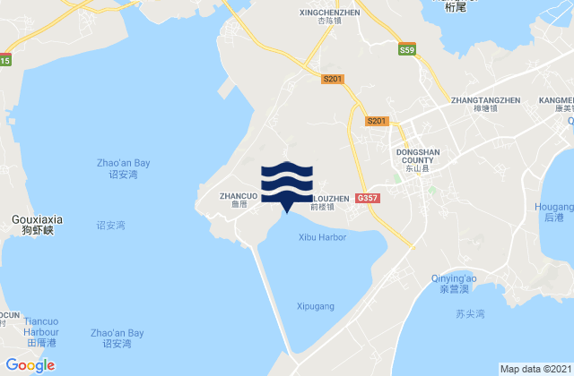 Mapa da tábua de marés em Dongyingcun, China