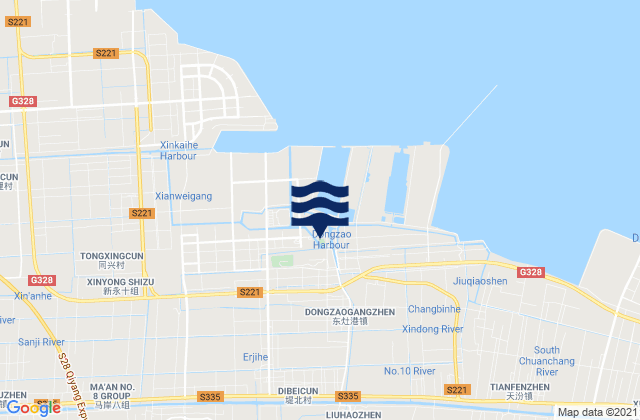 Mapa da tábua de marés em Dongzaogang, China