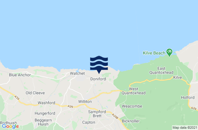 Mapa da tábua de marés em Doniford Beach, United Kingdom