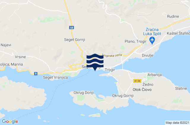 Mapa da tábua de marés em Donji Seget, Croatia