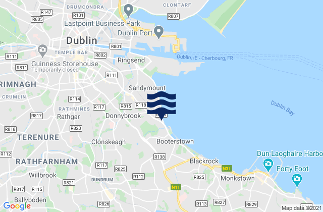 Mapa da tábua de marés em Donnybrook, Ireland