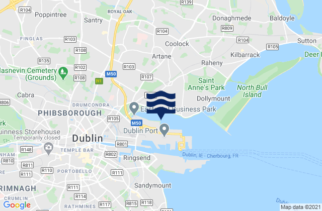 Mapa da tábua de marés em Donnycarney, Ireland