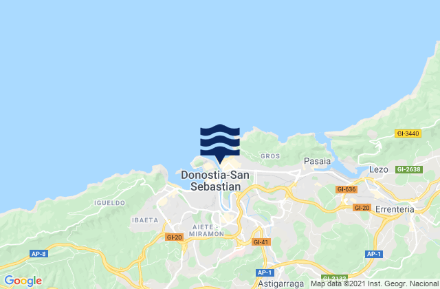 Mapa da tábua de marés em Donostia / San Sebastián, Spain