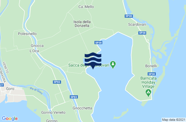 Mapa da tábua de marés em Donzella, Italy