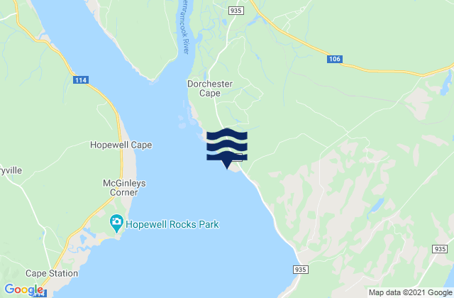 Mapa da tábua de marés em Dorchester Cape, Canada