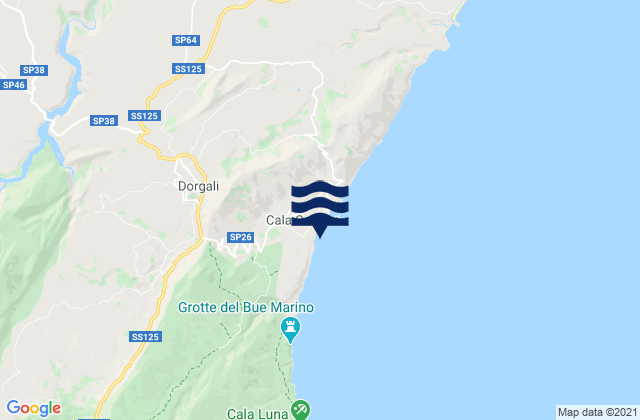 Mapa da tábua de marés em Dorgali, Italy