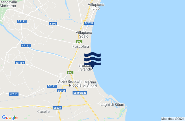 Mapa da tábua de marés em Doria, Italy