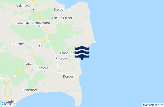 Mapa da tábua de marés em Dornoch (North) Beach, United Kingdom