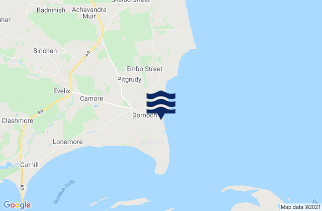 Mapa da tábua de marés em Dornoch, United Kingdom