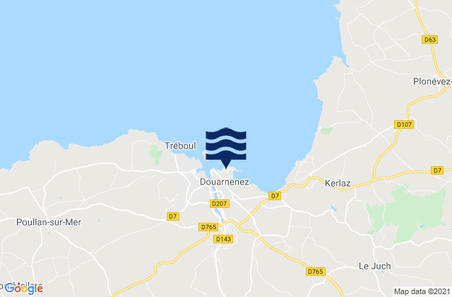 Mapa da tábua de marés em Douarnenez, France