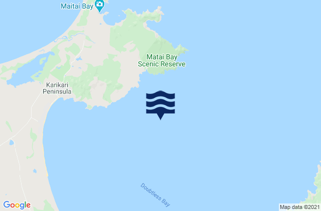 Mapa da tábua de marés em Doubtless Bay, New Zealand