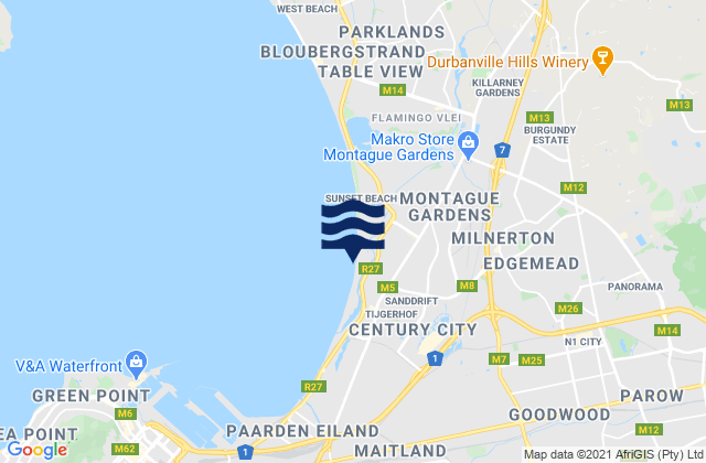 Mapa da tábua de marés em Doughnuts Backreef, South Africa