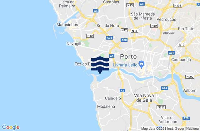 Mapa da tábua de marés em Douro, Portugal