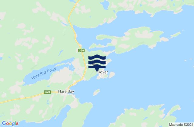Mapa da tábua de marés em Dover-Wellington, Canada
