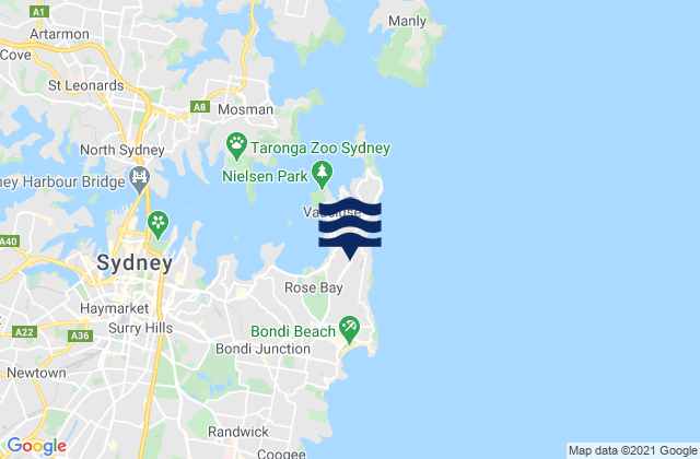 Mapa da tábua de marés em Dover Heights, Australia