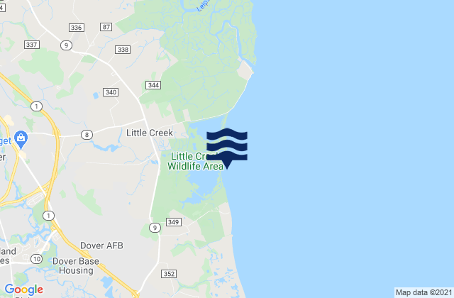 Mapa da tábua de marés em Dover, United States