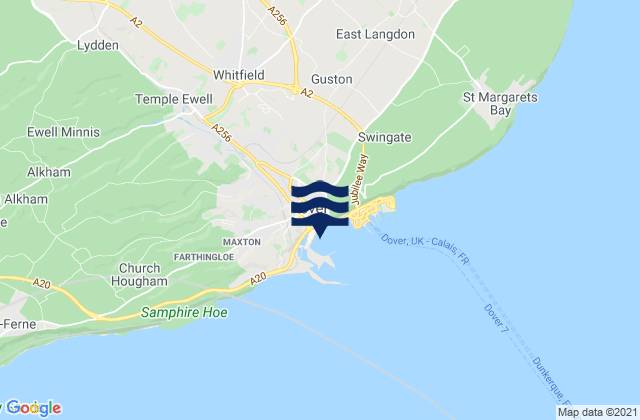 Mapa da tábua de marés em Dover, United Kingdom