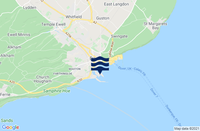 Mapa da tábua de marés em Dover, France
