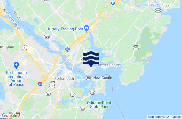 Mapa da tábua de marés em Dover Point west of, United States