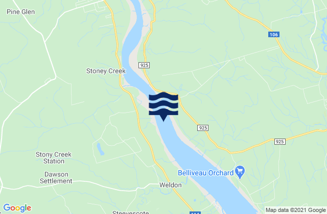 Mapa da tábua de marés em Dover, Canada