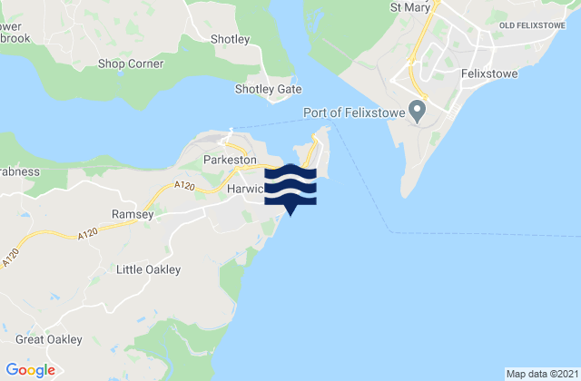 Mapa da tábua de marés em Dovercourt Bay Beach, United Kingdom