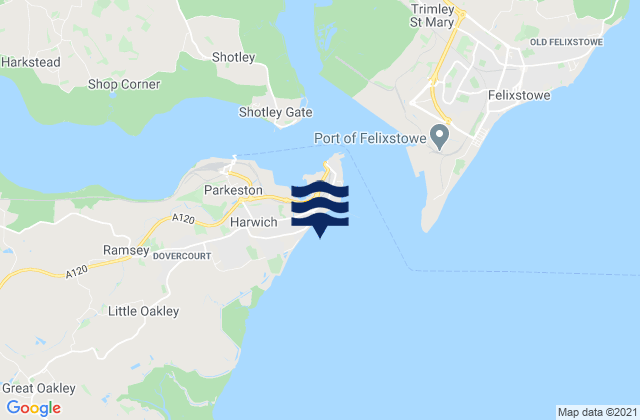 Mapa da tábua de marés em Dovercourt Bay, United Kingdom
