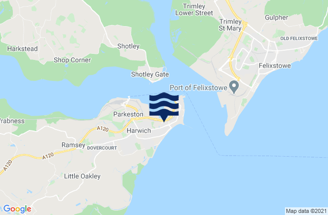 Mapa da tábua de marés em Dovercourt, United Kingdom