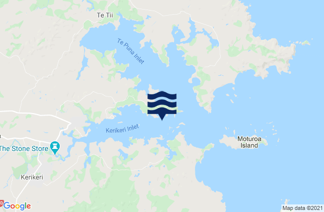 Mapa da tábua de marés em Doves Bay, New Zealand