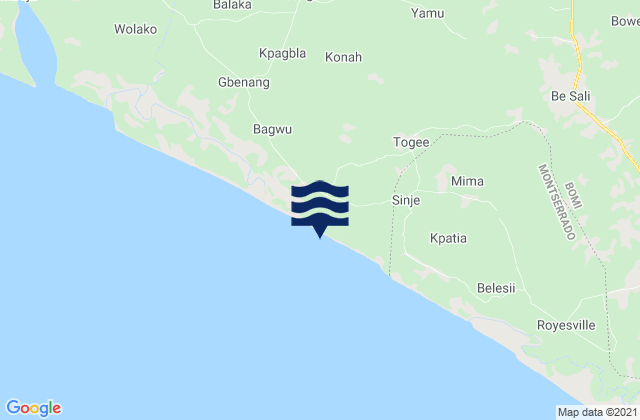 Mapa da tábua de marés em Dowein District, Liberia